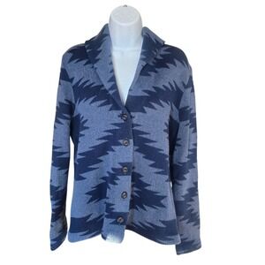 Chaps Cardigan Sweater Women L Blue Button Southwestern Aztec Western Boho Cabin